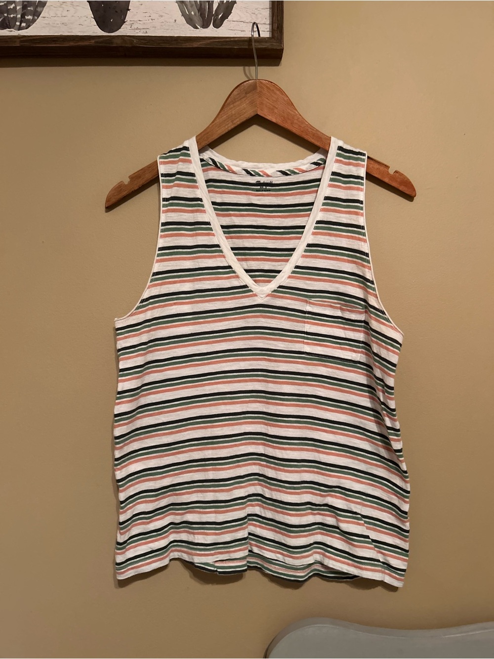 Madewell Whisper Tank Top - White with Green & Pink Stripes